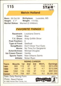 1992 Jockey Star #115 Melvin Holland Back